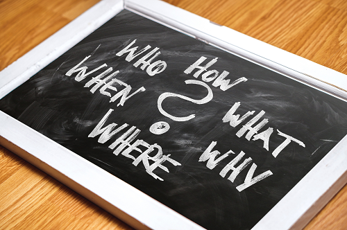 A note on a chalk board saying How Who What When Why Where